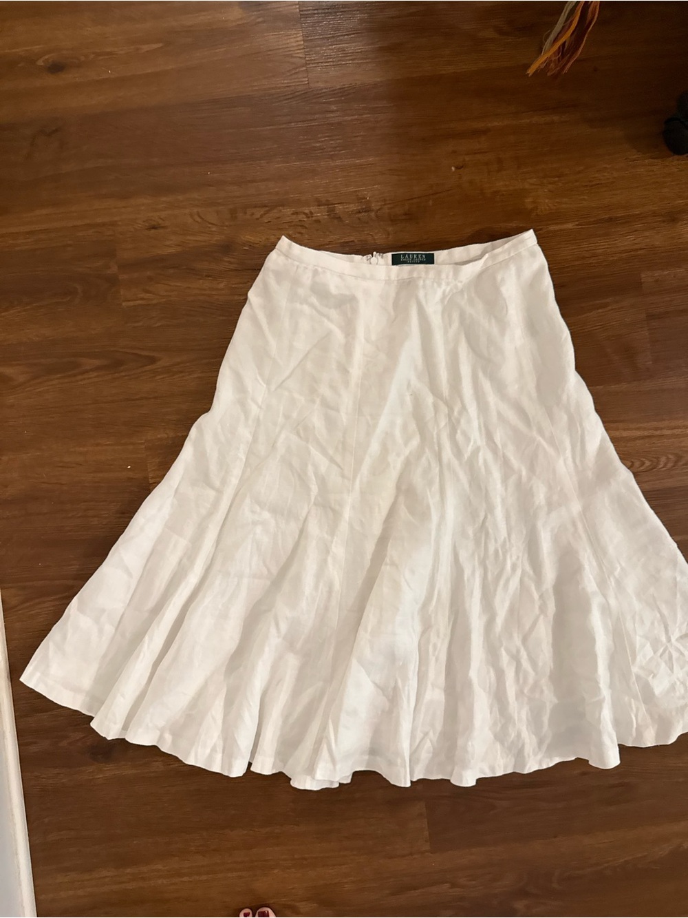 Lauren Ralph Lauren White linen Flared A-Line Midi Skirt